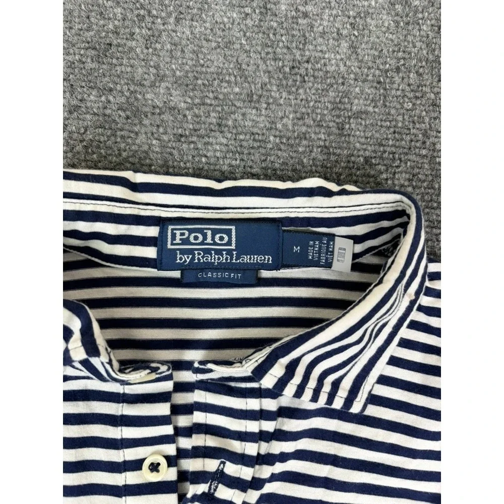 Polo Ralph Lauren Classic Fit Polo Crest Lisle Shirt Men's ‎ Blue Stripe Size M